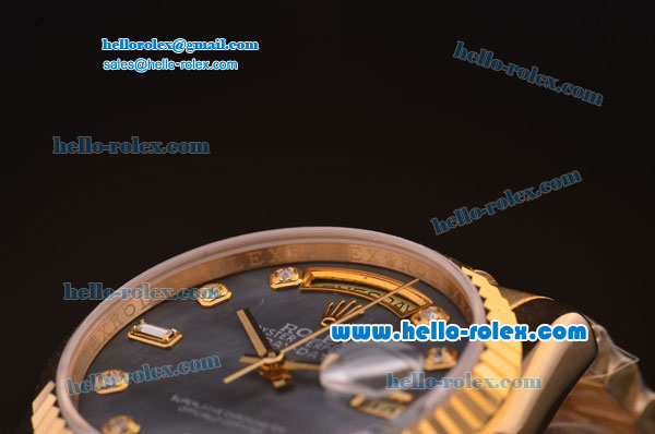 Rolex Day-Date Swiss ETA 2836 Automatic Rose Gold Case/Strap with Black MOP Dial and Diamond Markers - Click Image to Close